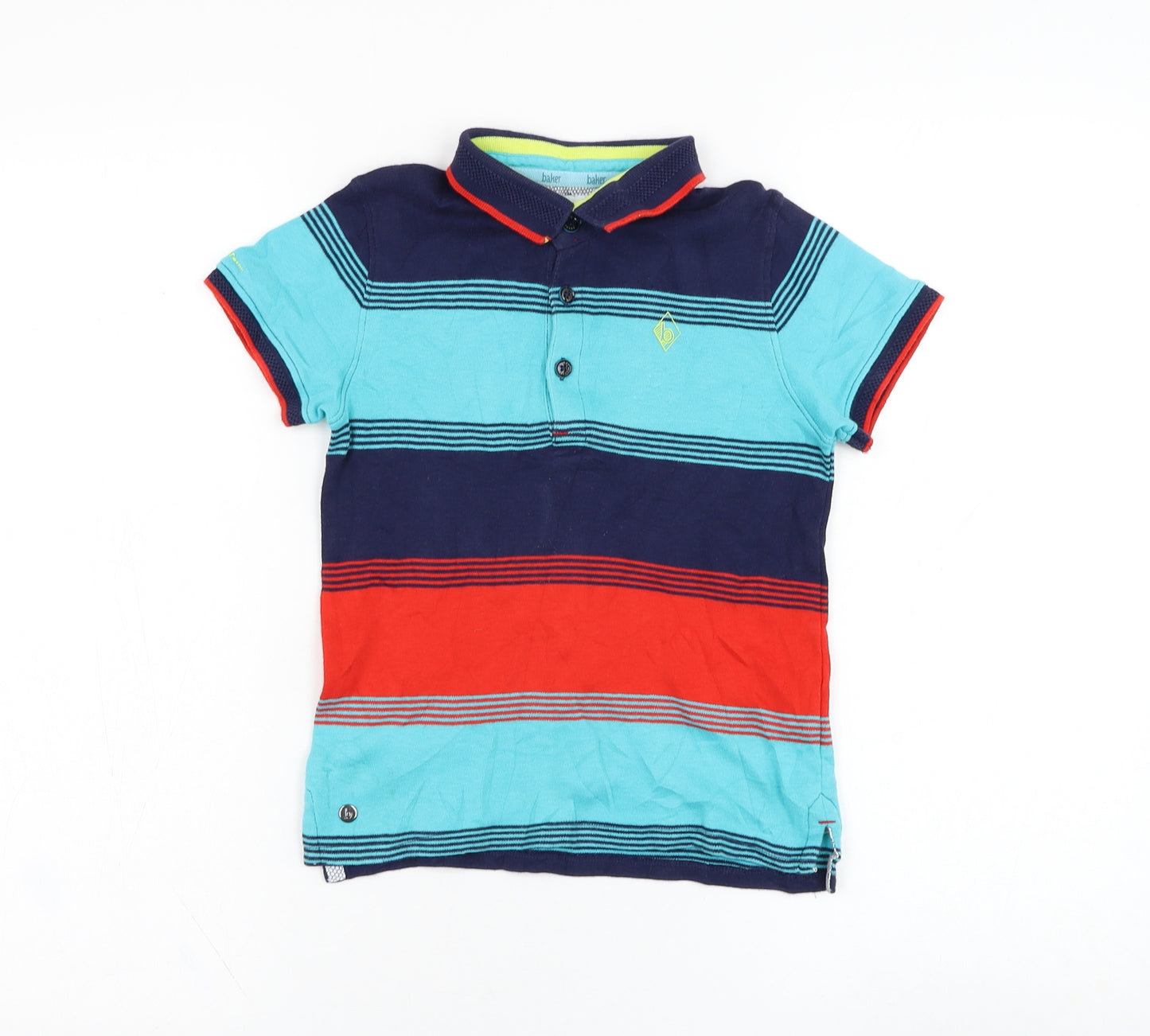Ted Baker Boys Blue Striped Cotton Basic Polo Size 5-6 Years Collared Pullover