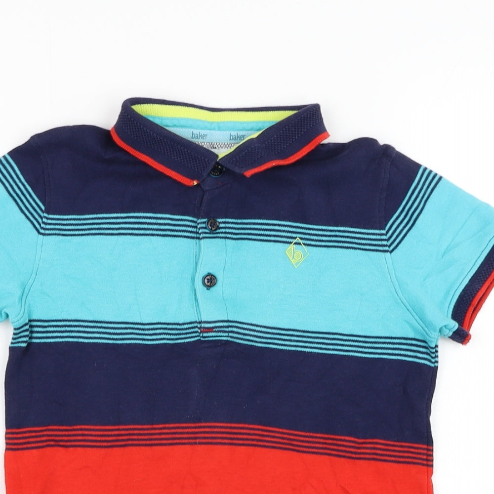 Ted Baker Boys Blue Striped Cotton Basic Polo Size 5-6 Years Collared Pullover