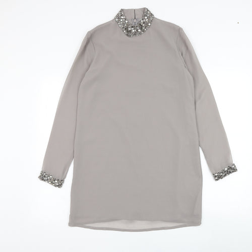 ASOS Womens Grey  Polyester Shift  Size 8  Round Neck Zip