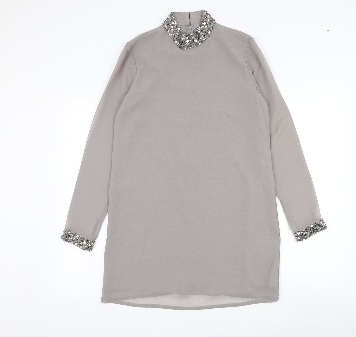 ASOS Womens Grey  Polyester Shift  Size 8  Round Neck Zip