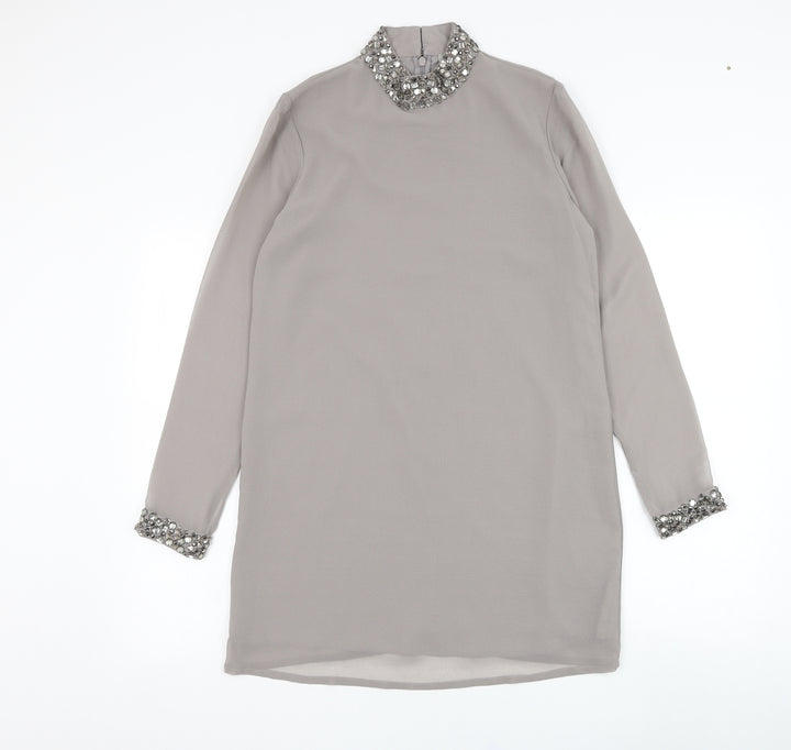 ASOS Womens Grey  Polyester Shift  Size 8  Round Neck Zip