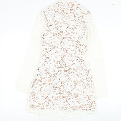 Missguided Womens White  Cotton Pencil Dress  Size 8  V-Neck Zip