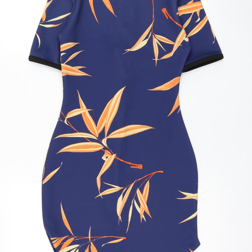 Missguided Womens Blue Floral Polyester T-Shirt Dress  Size 8  Round Neck Pullover