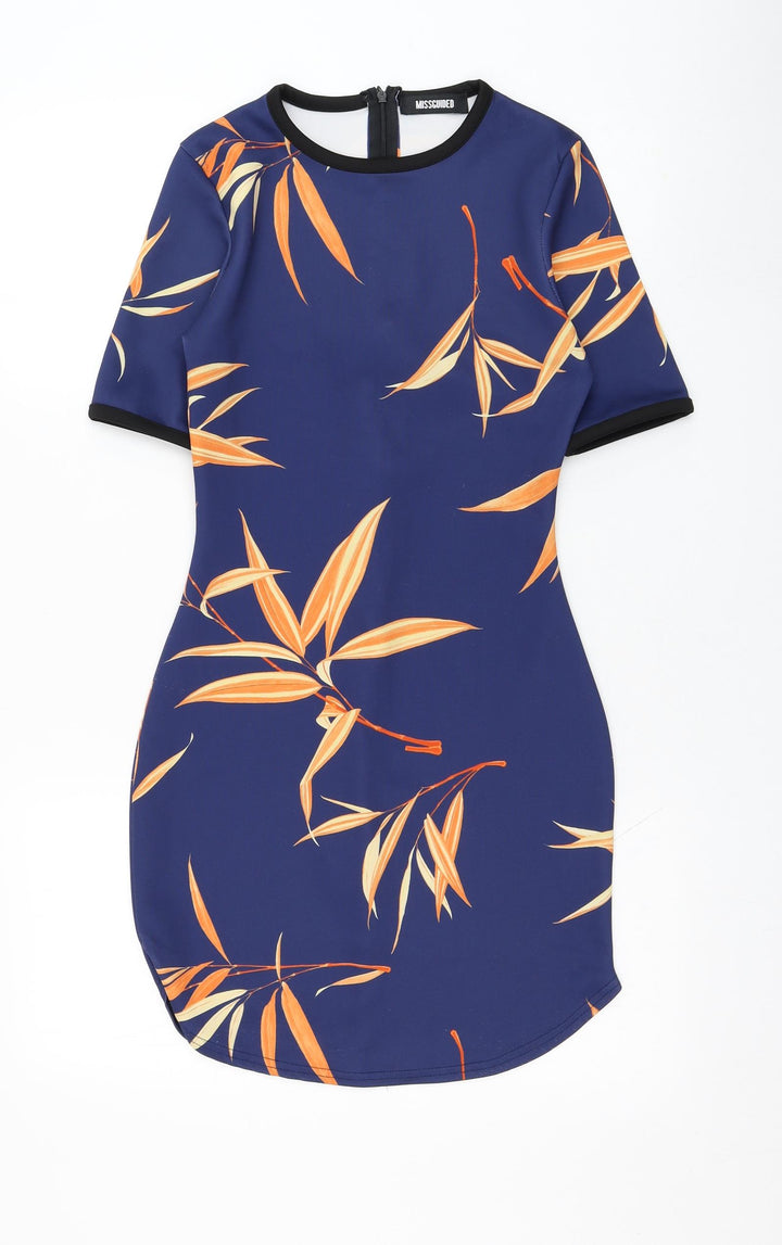 Missguided Womens Blue Floral Polyester T-Shirt Dress  Size 8  Round Neck Pullover