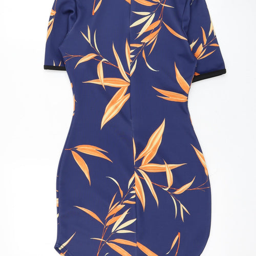 Missguided Womens Blue Floral Polyester T-Shirt Dress  Size 8  Round Neck Pullover