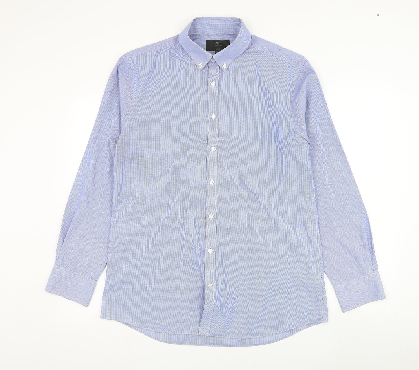Marks and Spencer Mens Blue  Polyester  Dress Shirt Size 16.5 Collared Button