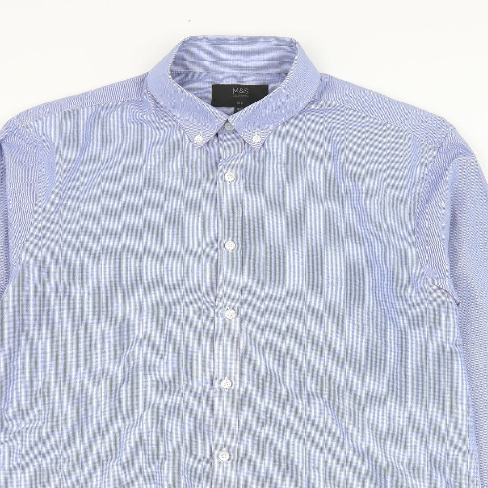 Marks and Spencer Mens Blue  Polyester  Dress Shirt Size 16.5 Collared Button