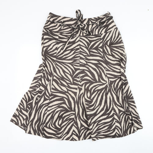 Marks and Spencer Womens Brown Floral Cotton Flare Skirt Size 12   Zip