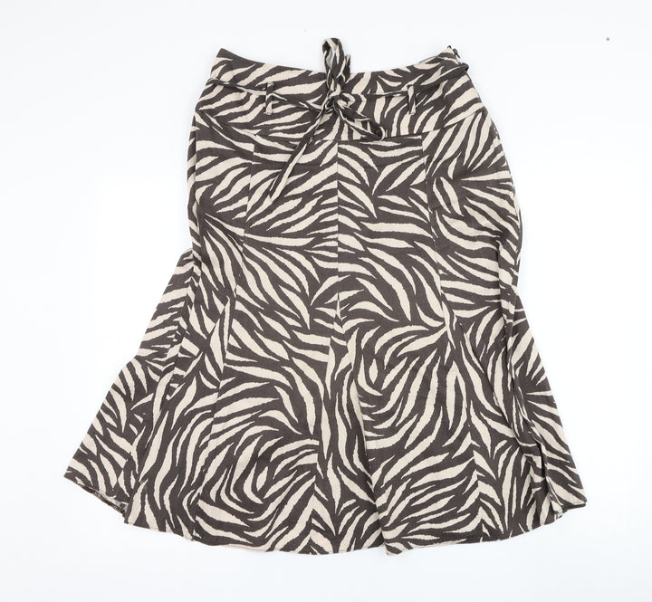 Marks and Spencer Womens Brown Floral Cotton Flare Skirt Size 12 Zip