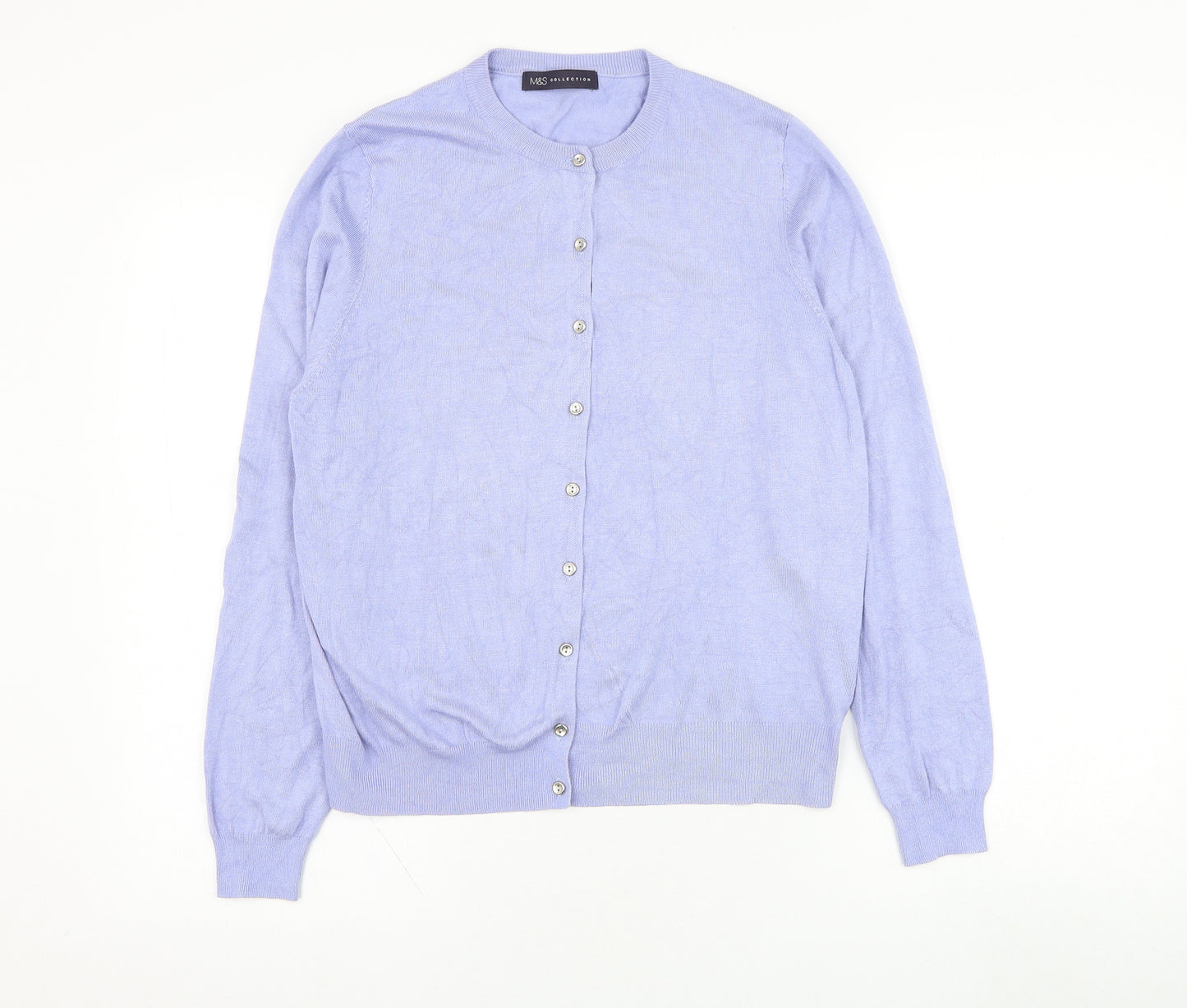 Marks and Spencer Womens Blue Round Neck  Viscose Cardigan Jumper Size 16
