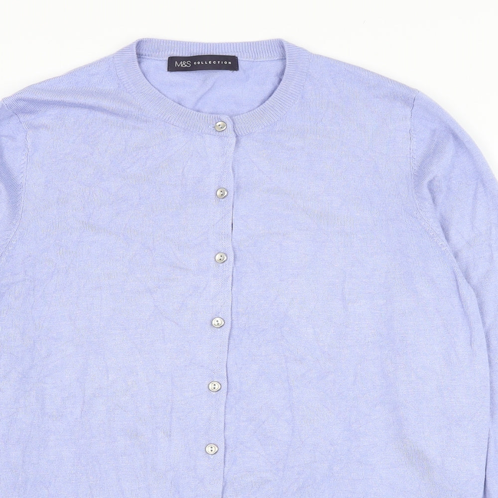 Marks and Spencer Womens Blue Round Neck  Viscose Cardigan Jumper Size 16