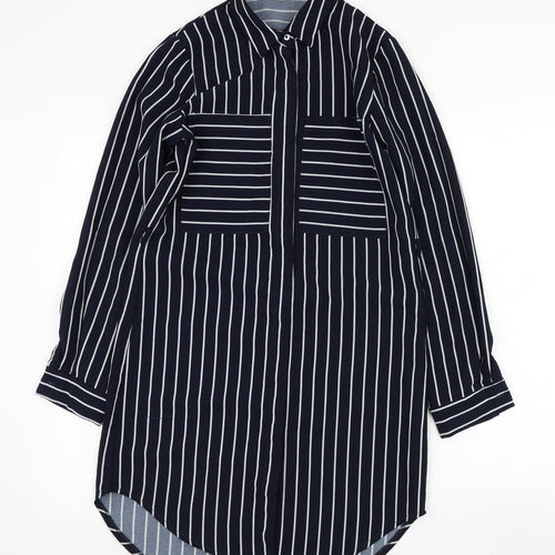 Oeuver Womens Blue Striped Polyester Shirt Dress  Size 8  Collared Button