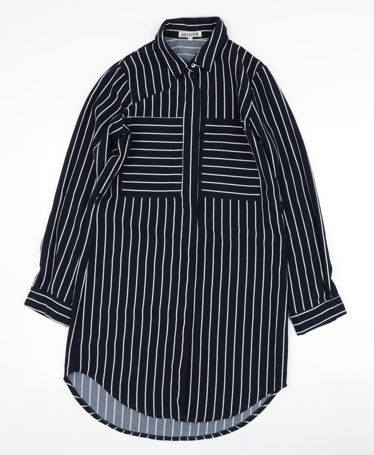 Oeuver Womens Blue Striped Polyester Shirt Dress  Size 8  Collared Button