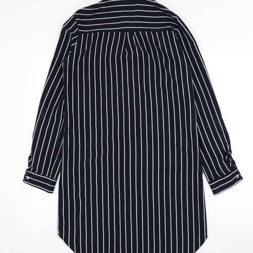 Oeuver Womens Blue Striped Polyester Shirt Dress  Size 8  Collared Button