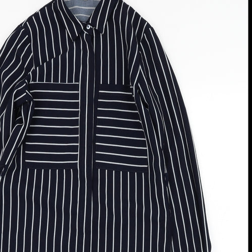 Oeuver Womens Blue Striped Polyester Shirt Dress  Size 8  Collared Button