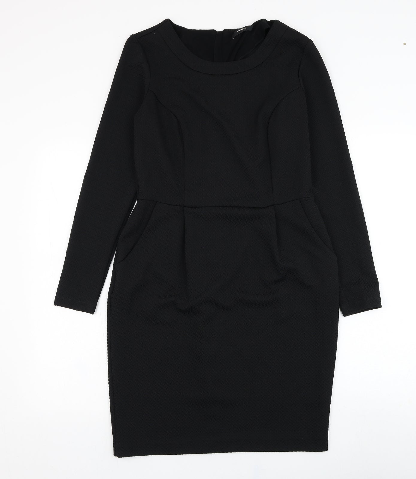George Womens Black  Polyester Pencil Dress  Size 12  Round Neck Zip