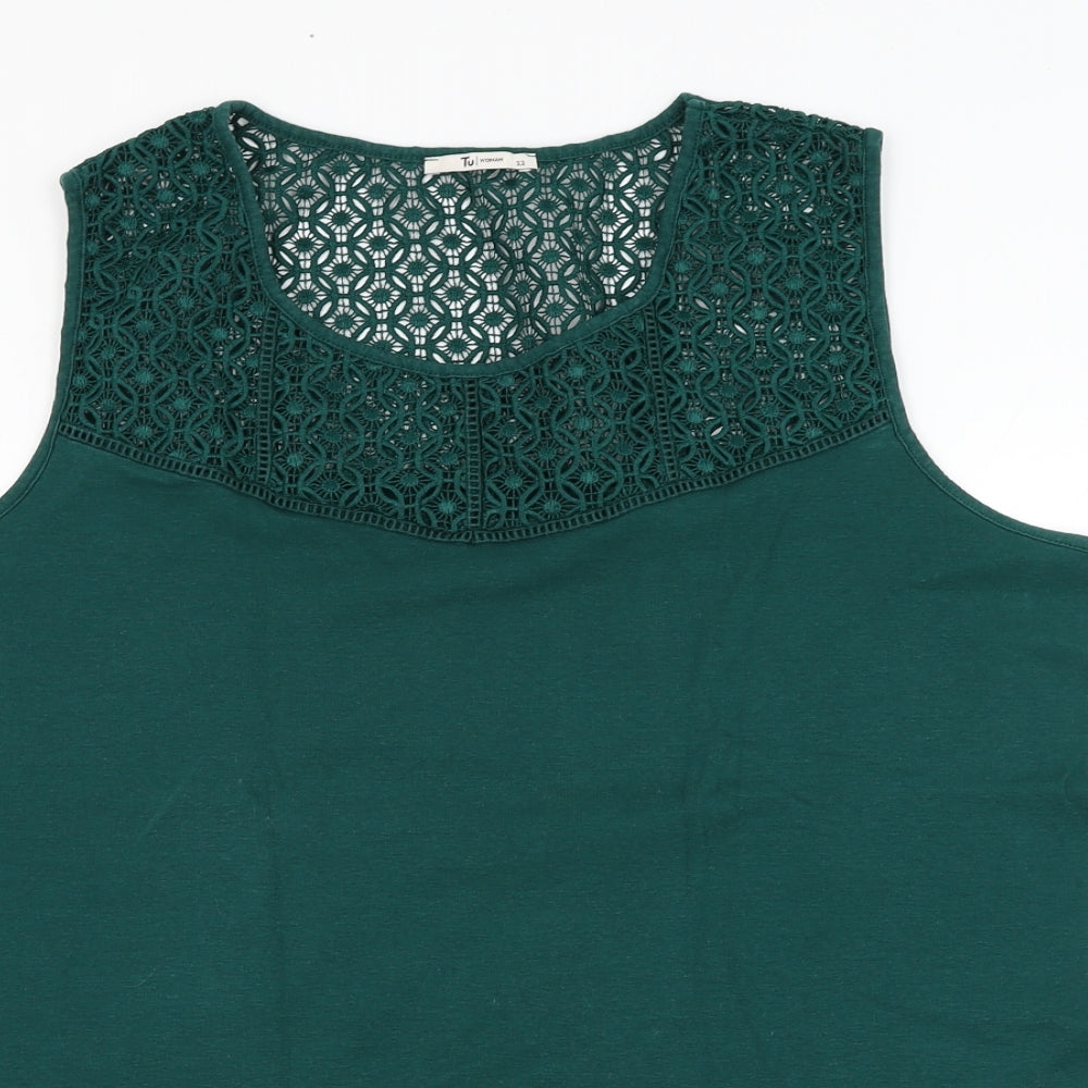 TU Womens Green  Cotton Basic Tank Size 22 Round Neck
