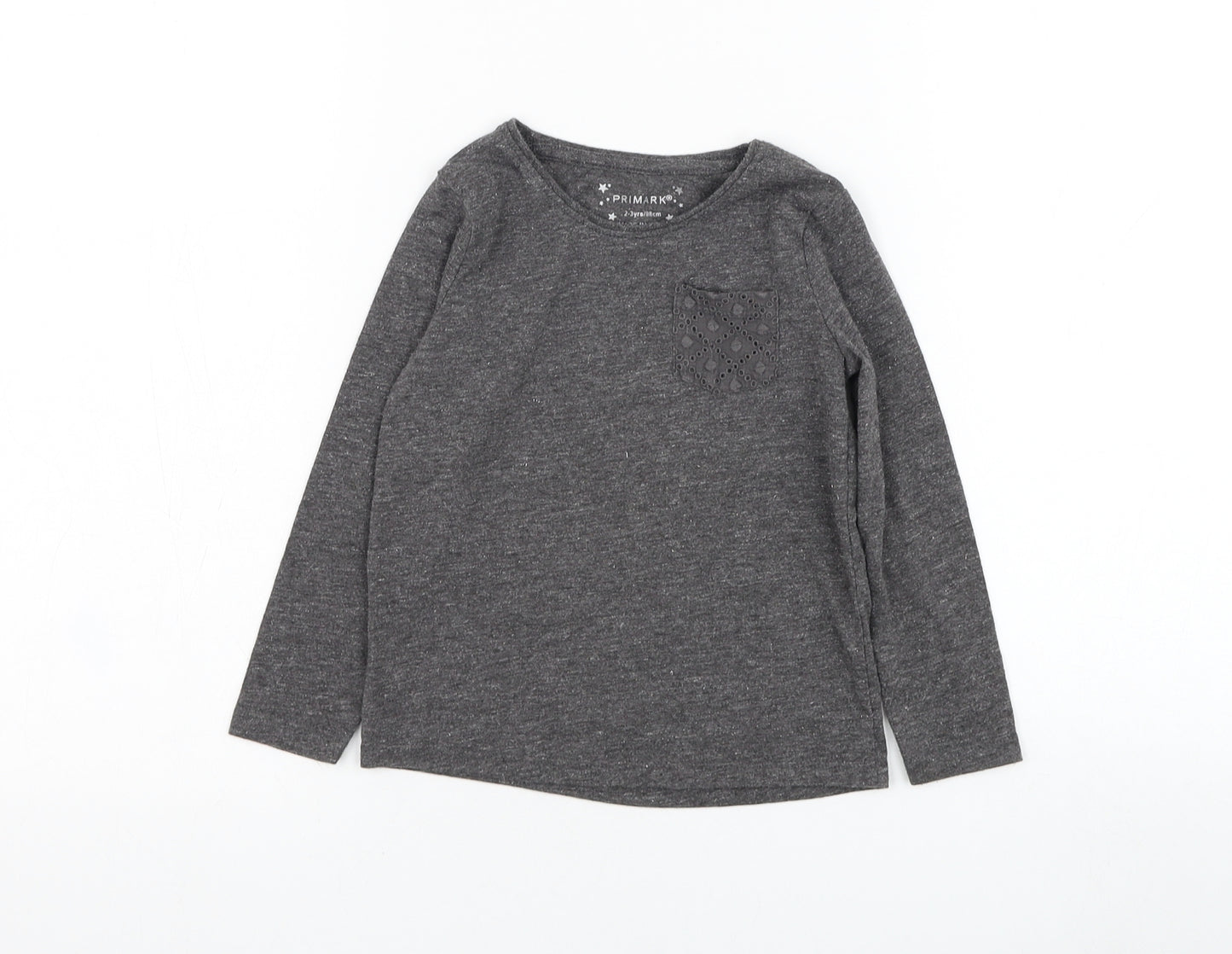 Primark Girls Grey  Polyester Basic T-Shirt Size 2-3 Years Round Neck Pullover