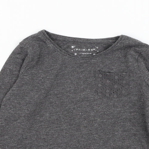 Primark Girls Grey  Polyester Basic T-Shirt Size 2-3 Years Round Neck Pullover