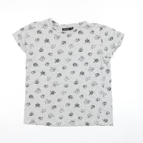 Bershka Boys Grey  Cotton Basic T-Shirt Size M Round Neck Pullover - Monster