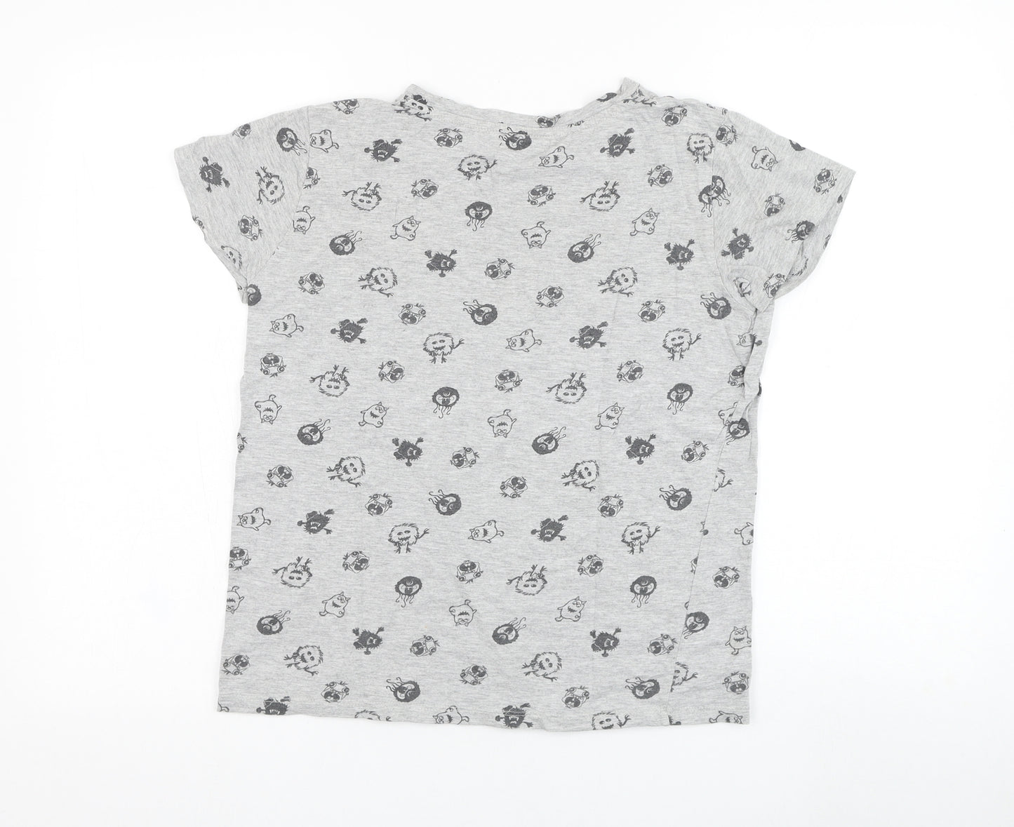Bershka Boys Grey  Cotton Basic T-Shirt Size M Round Neck Pullover - Monster