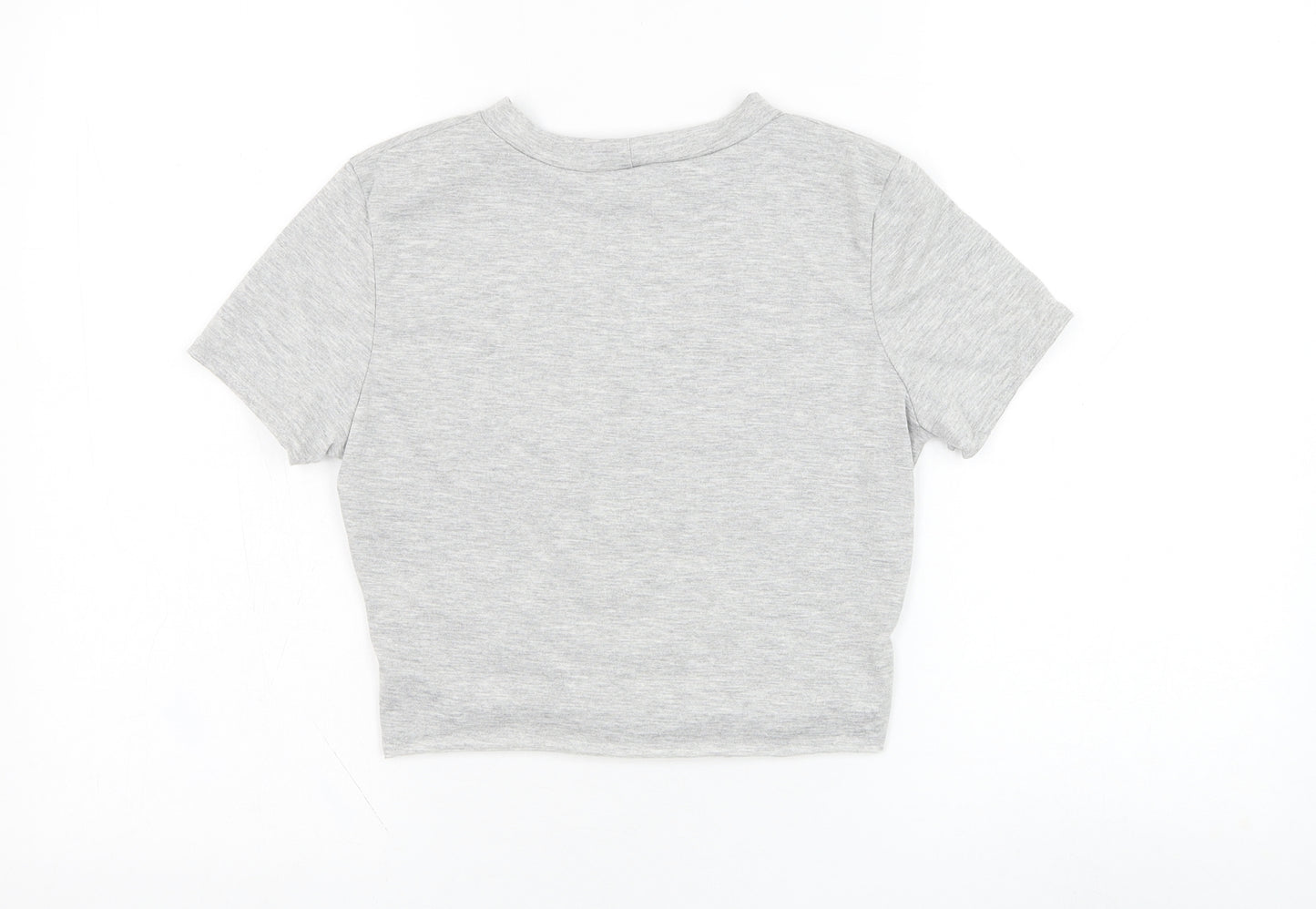 Stylewise Womens Grey  Cotton Cropped T-Shirt Size S Round Neck - Distressed