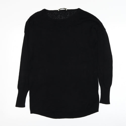 Oasis Womens Black Round Neck  Viscose Pullover Jumper Size S