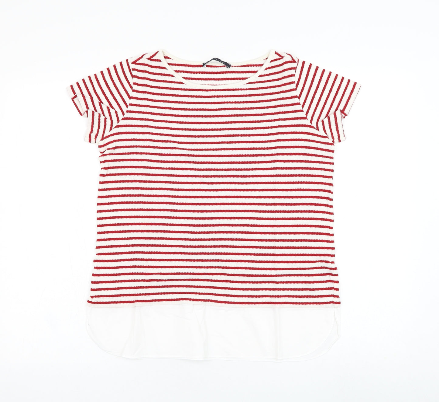Marks and Spencer Womens White Round Neck Striped Cotton Pullover Jumper Size 12