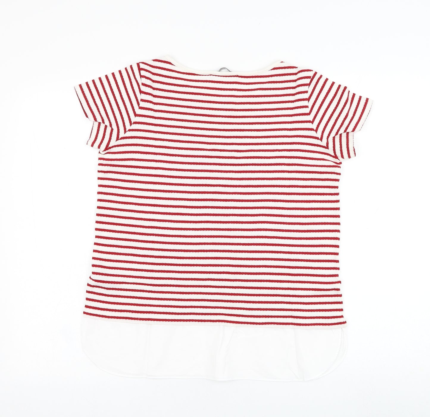 Marks and Spencer Womens White Round Neck Striped Cotton Pullover Jumper Size 12