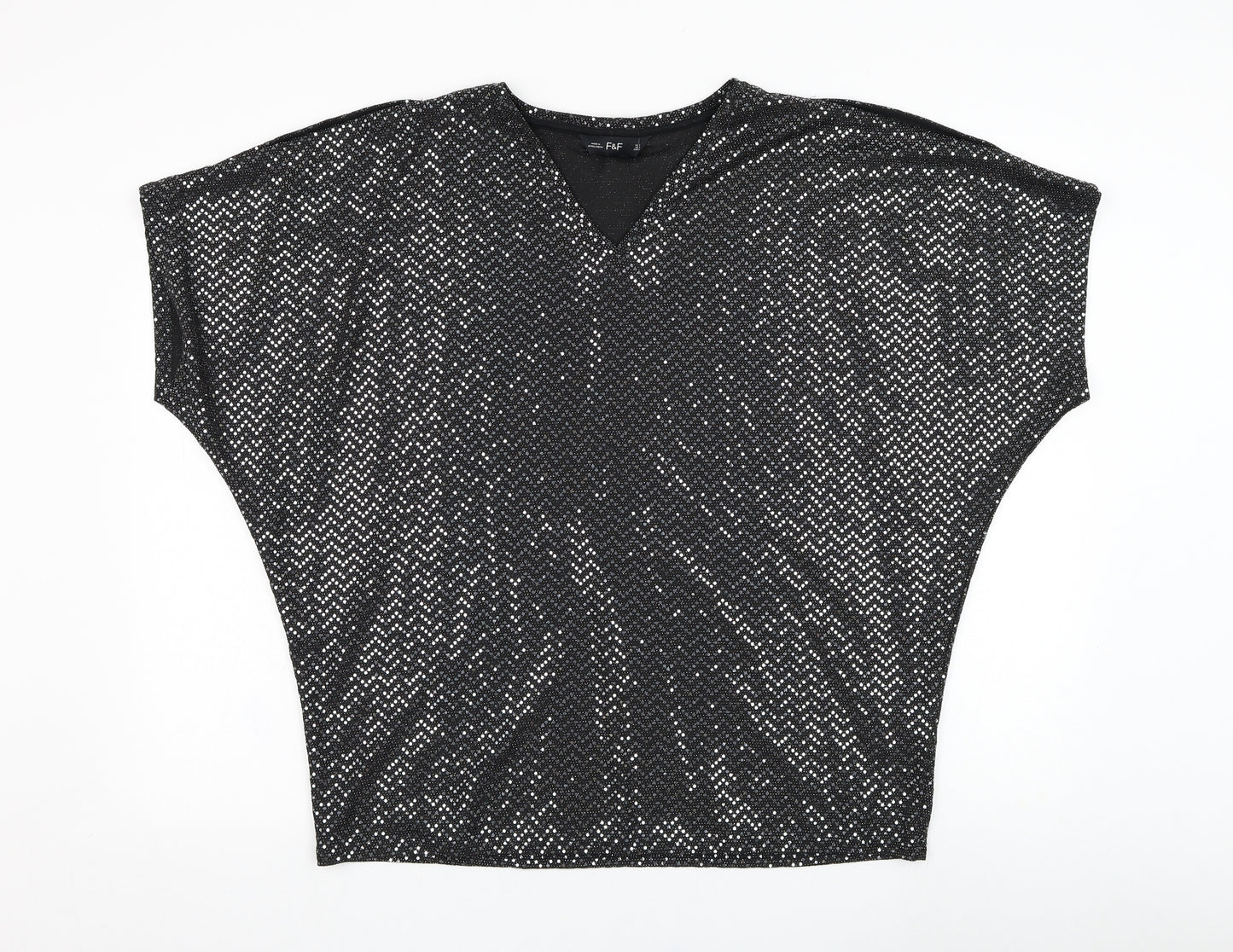 F&F Womens Black  Polyester Basic Blouse Size 16 V-Neck