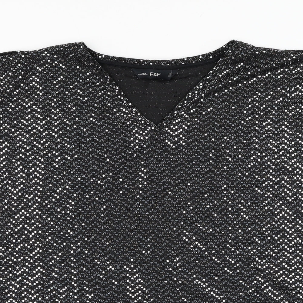 F&F Womens Black  Polyester Basic Blouse Size 16 V-Neck