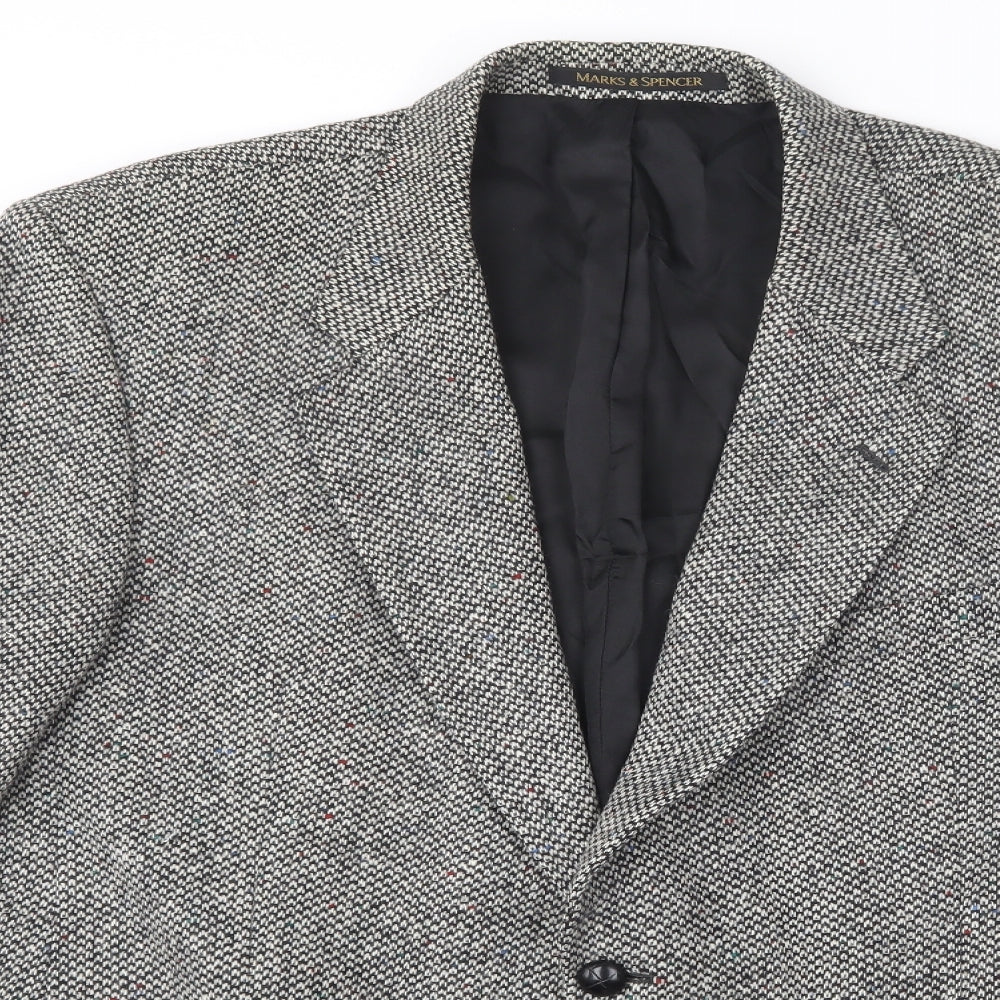 Marks and Spencer Mens Black Herringbone  Overcoat Coat Size XL