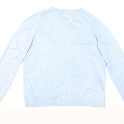 Mia Moda Womens Blue Round Neck  Acrylic Pullover Jumper Size L
