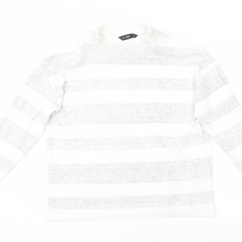 F&F Womens Grey Round Neck Striped Polyester Pullover Jumper Size 10