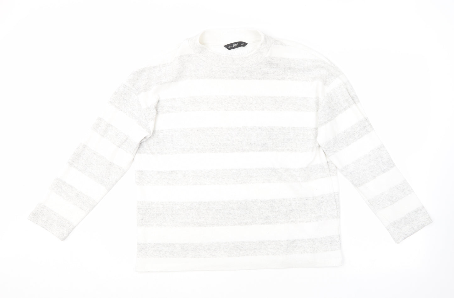 F&F Womens Grey Round Neck Striped Polyester Pullover Jumper Size 10