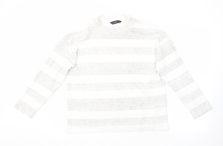 F&F Womens Grey Round Neck Striped Polyester Pullover Jumper Size 10