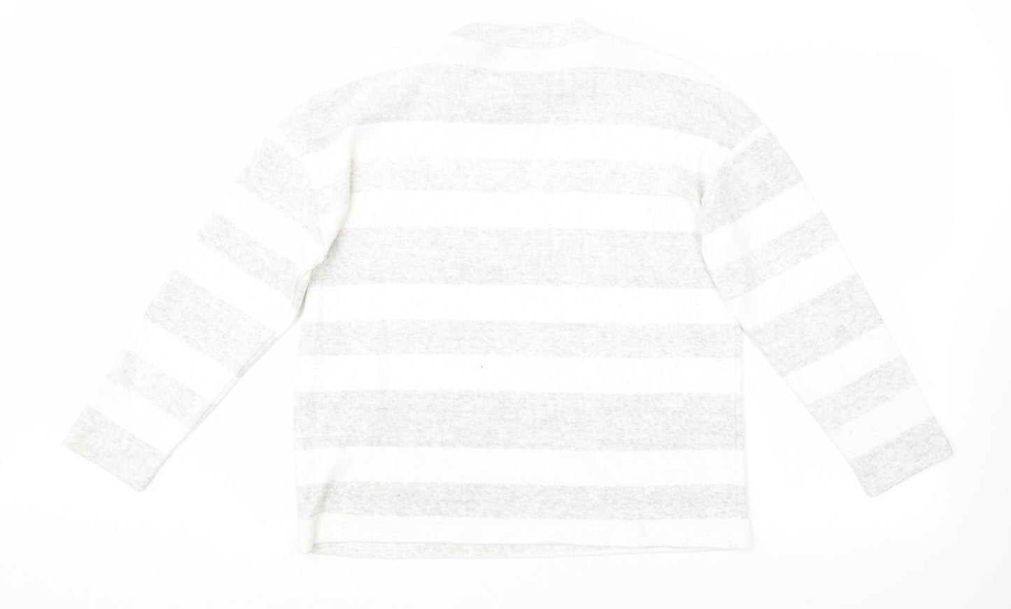 F&F Womens Grey Round Neck Striped Polyester Pullover Jumper Size 10