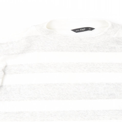 F&F Womens Grey Round Neck Striped Polyester Pullover Jumper Size 10