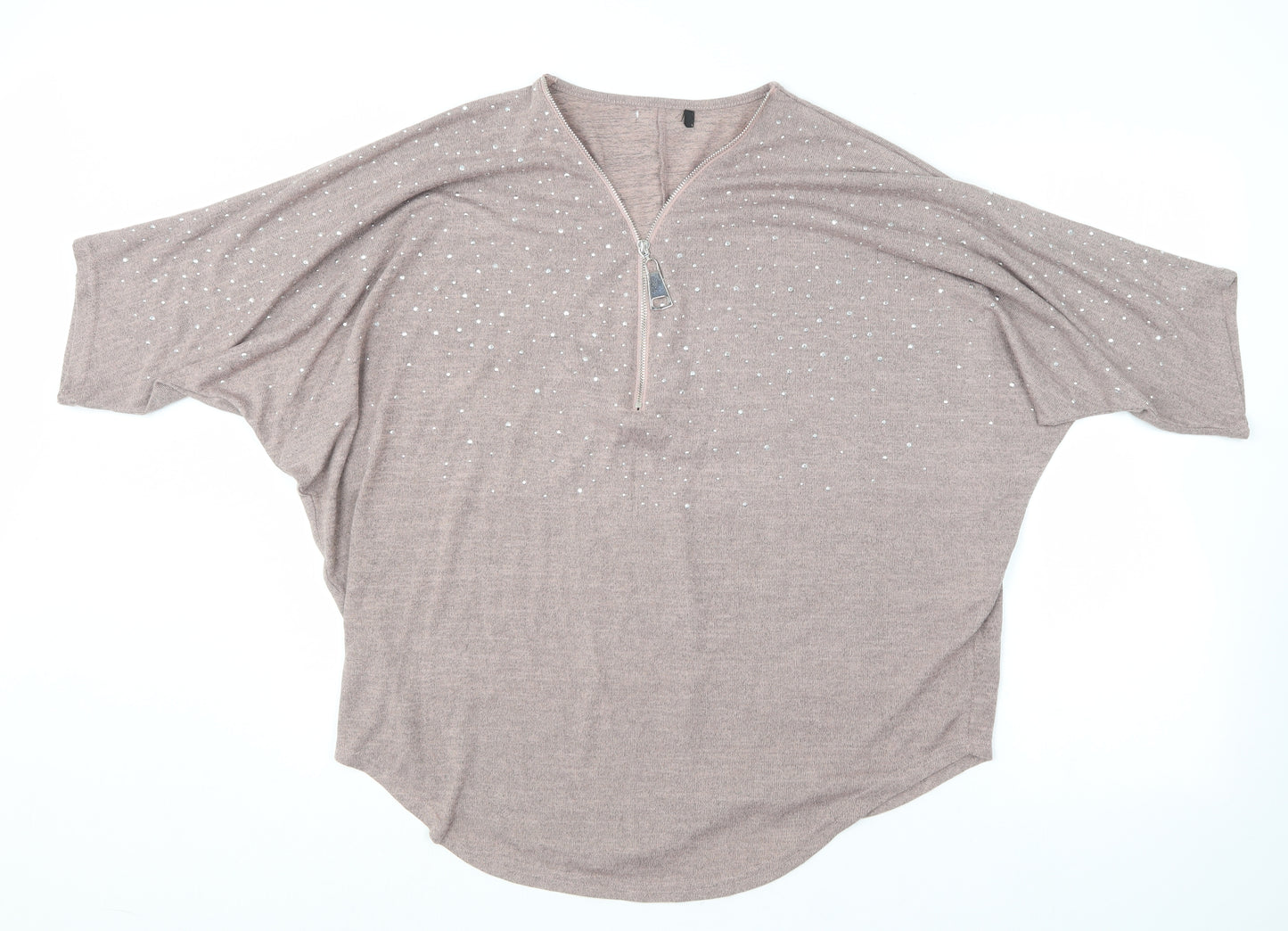 Preworn Womens Purple  Polyester Basic T-Shirt Size M V-Neck