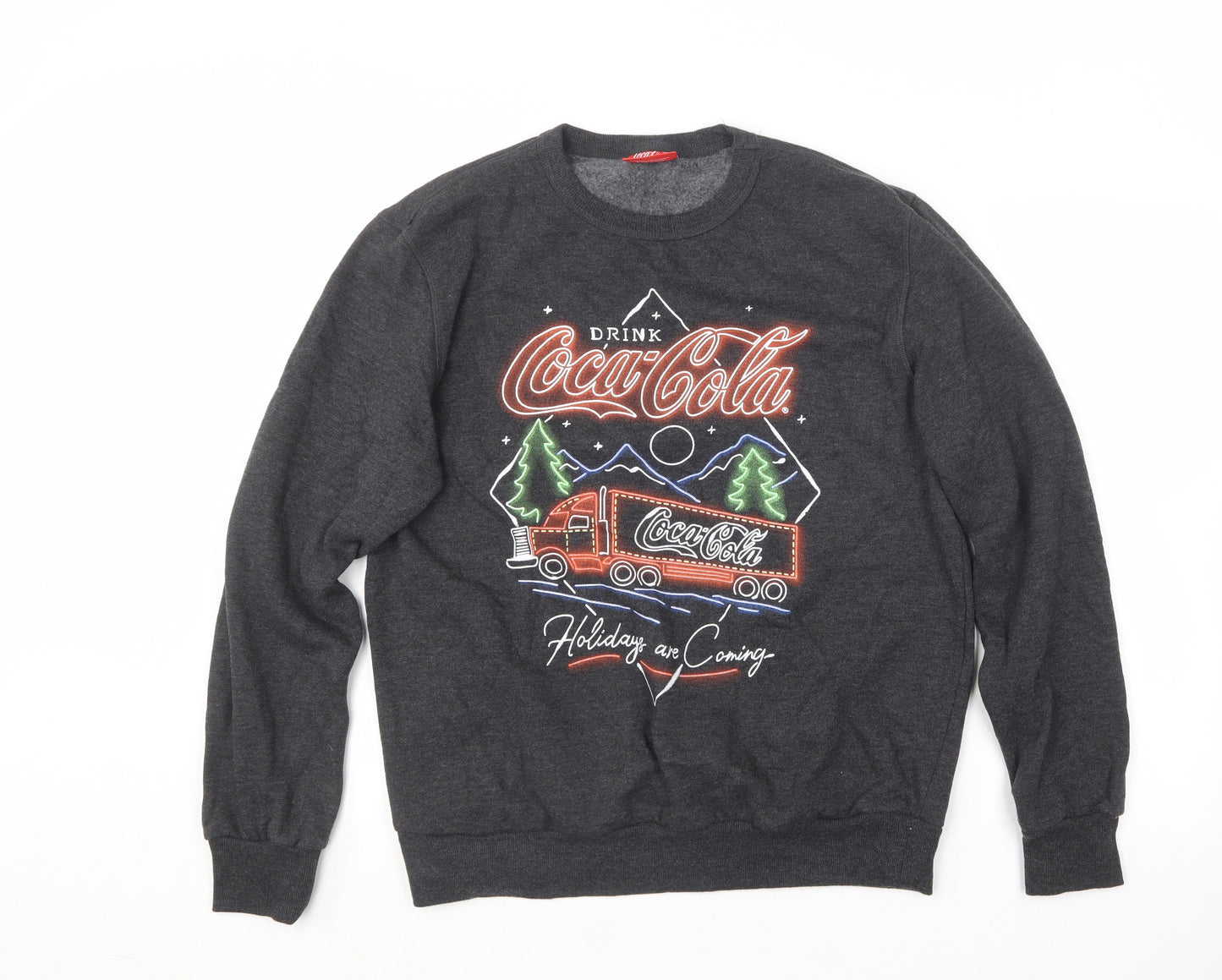 Primark Mens Grey Round Neck  Cotton Pullover Jumper Size L   - Coca Cola christmas