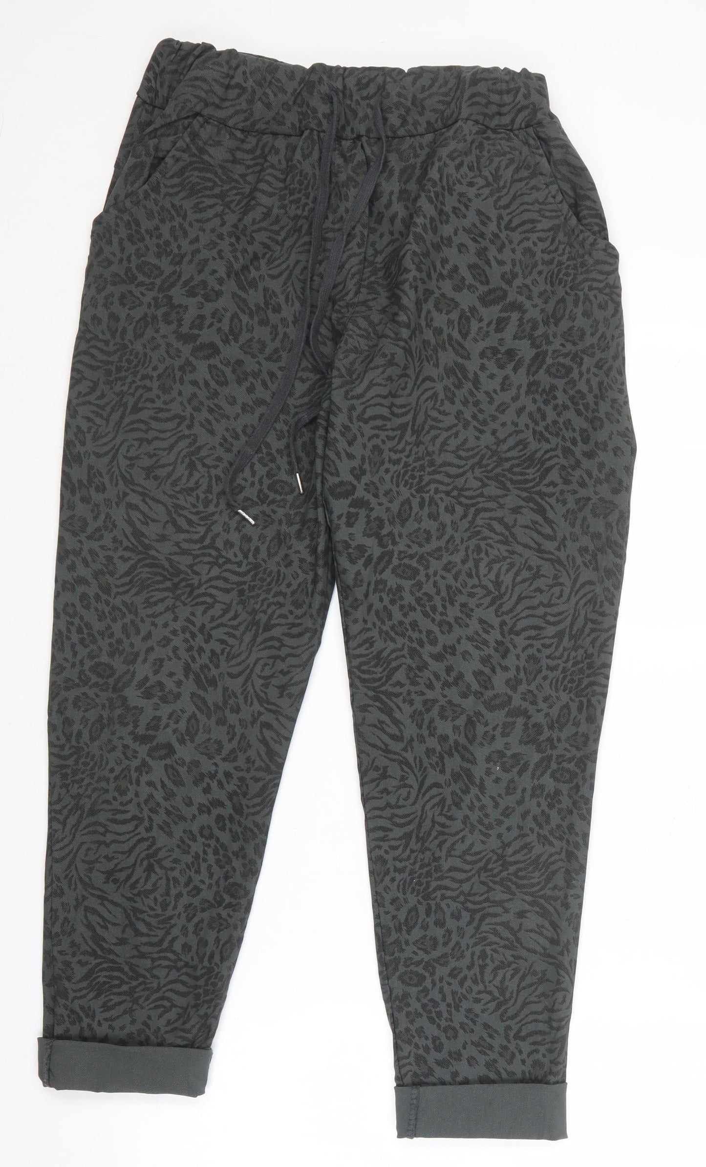 Preworn Womens Green Animal Print Nylon Chino Trousers Size 10 L25 in Regular