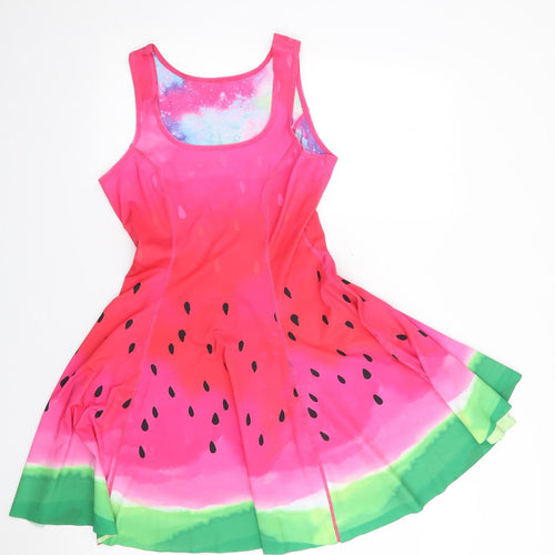 Preworn Womens Multicoloured Tie Dye Polyester Skater Dress  Size XS  Round Neck Pullover - Reversible, Watermelon
