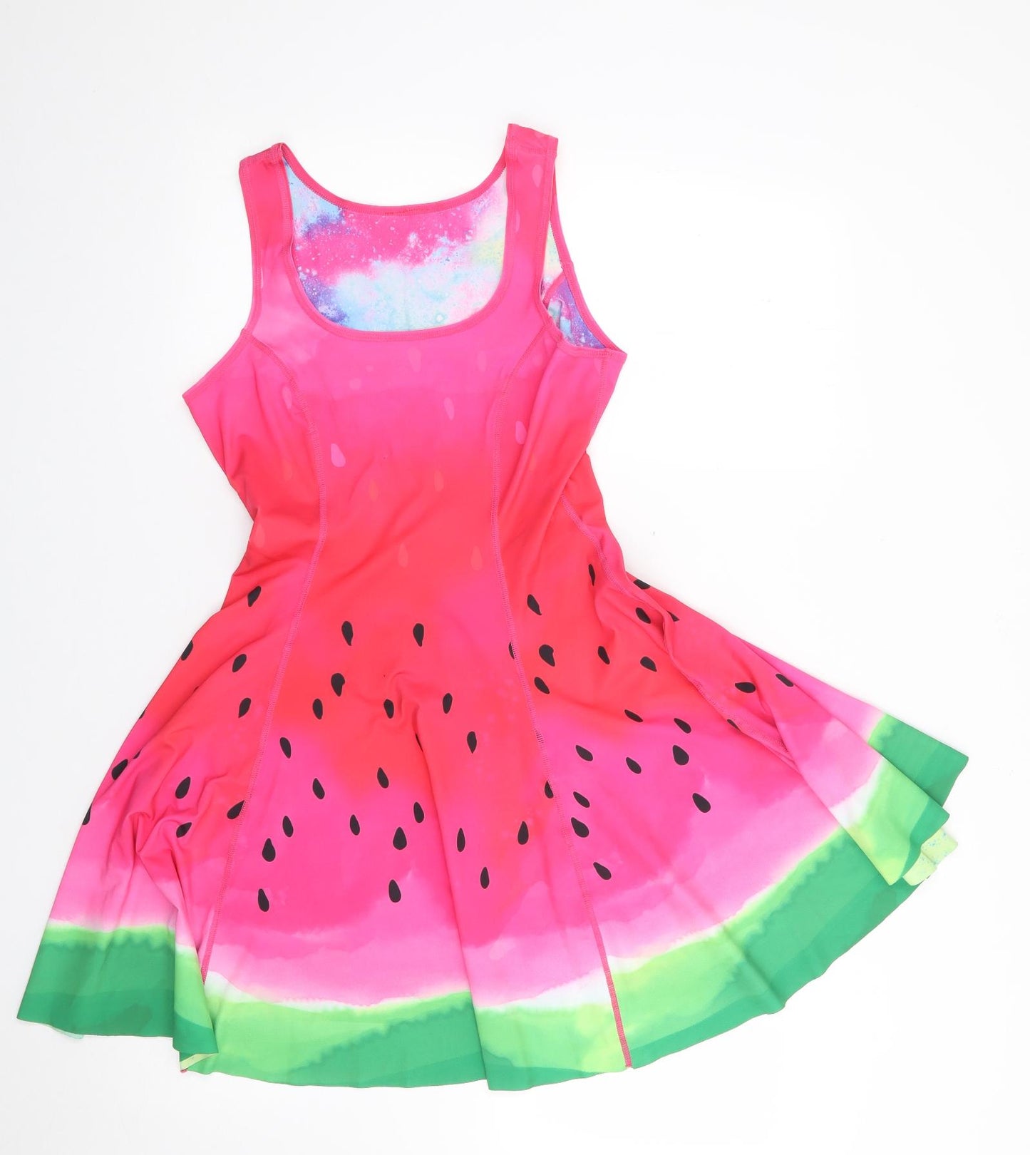 Preworn Womens Multicoloured Tie Dye Polyester Skater Dress  Size XS  Round Neck Pullover - Reversible, Watermelon