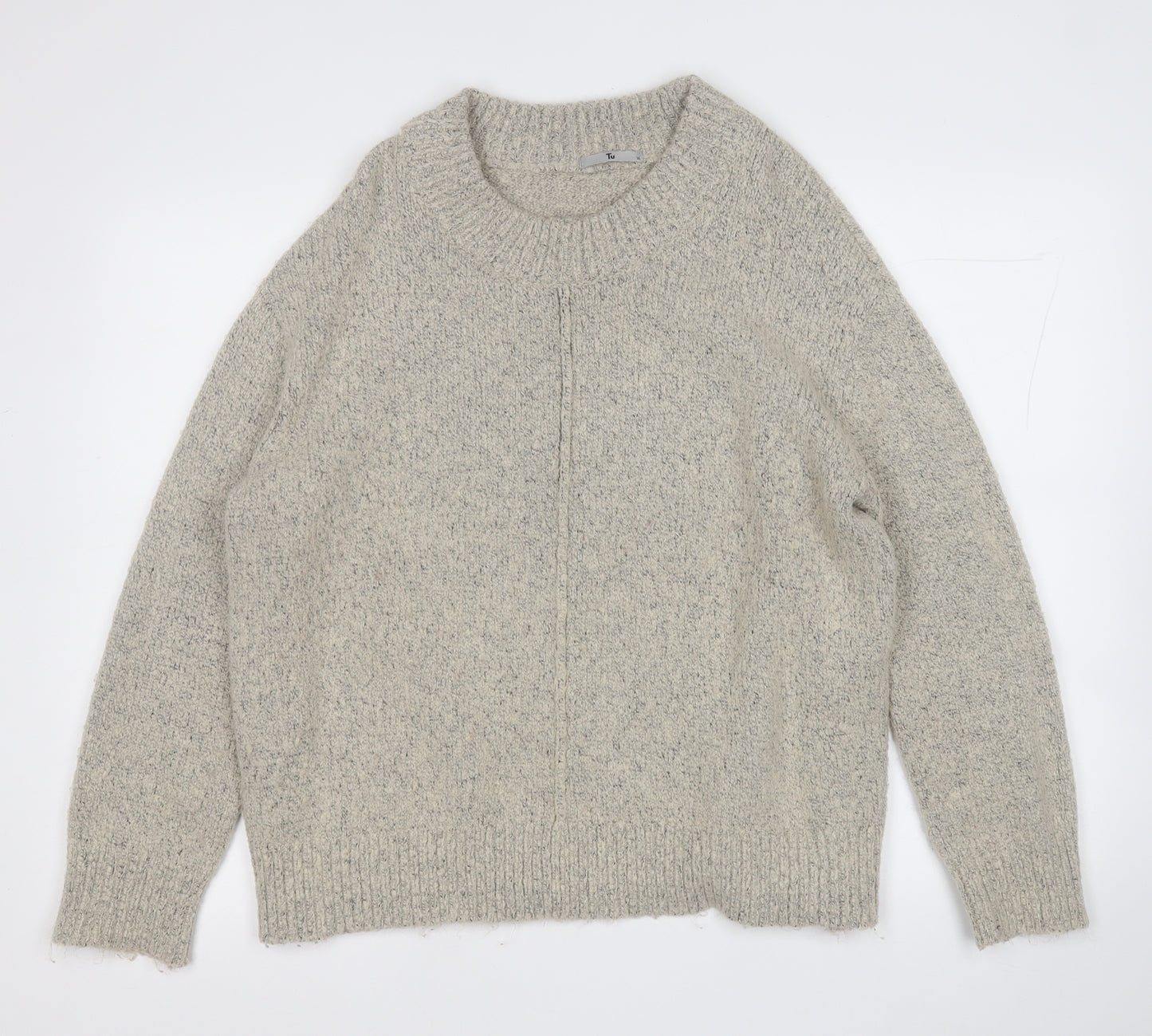 TU Womens Beige Mock Neck  Acrylic Pullover Jumper Size 14