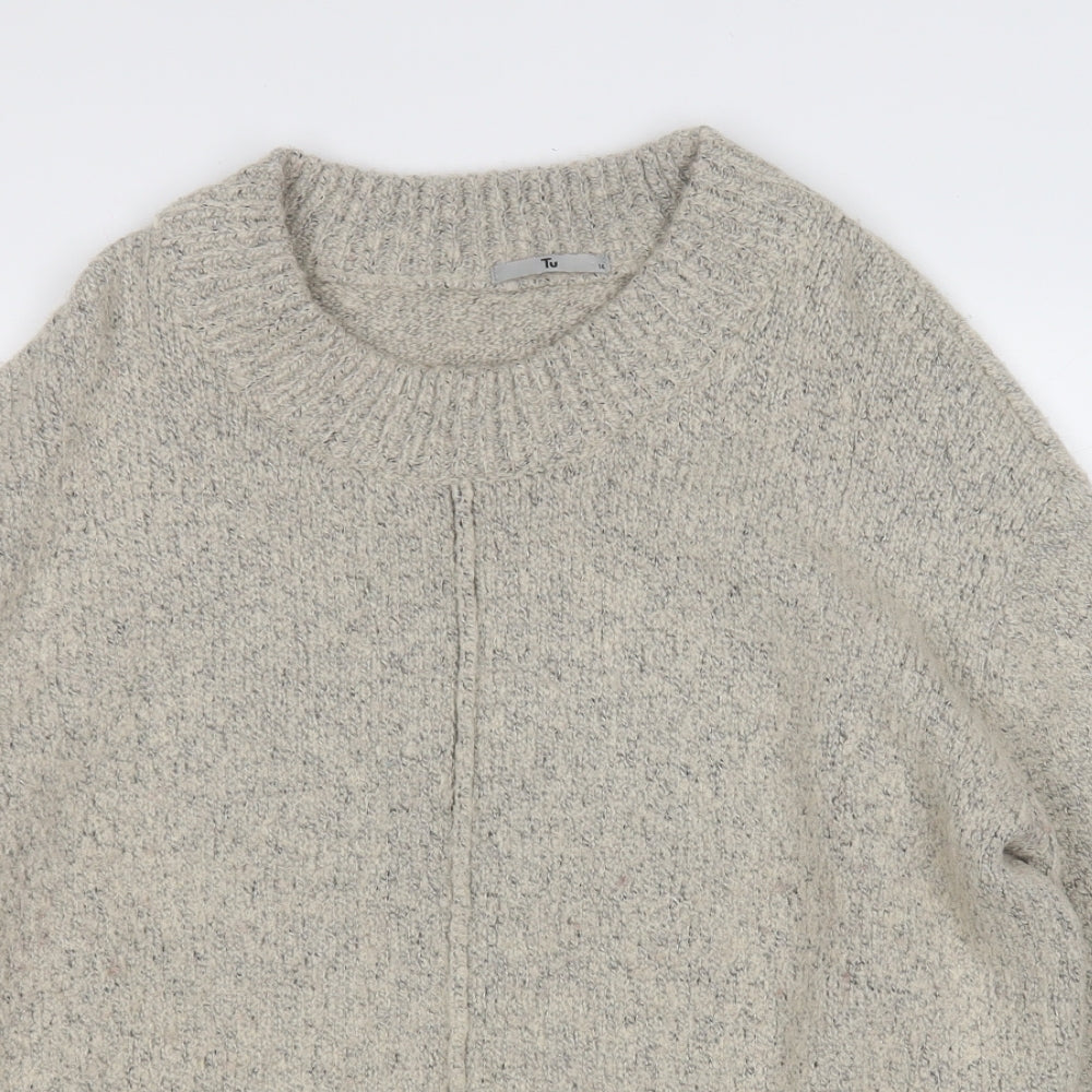 TU Womens Beige Mock Neck  Acrylic Pullover Jumper Size 14