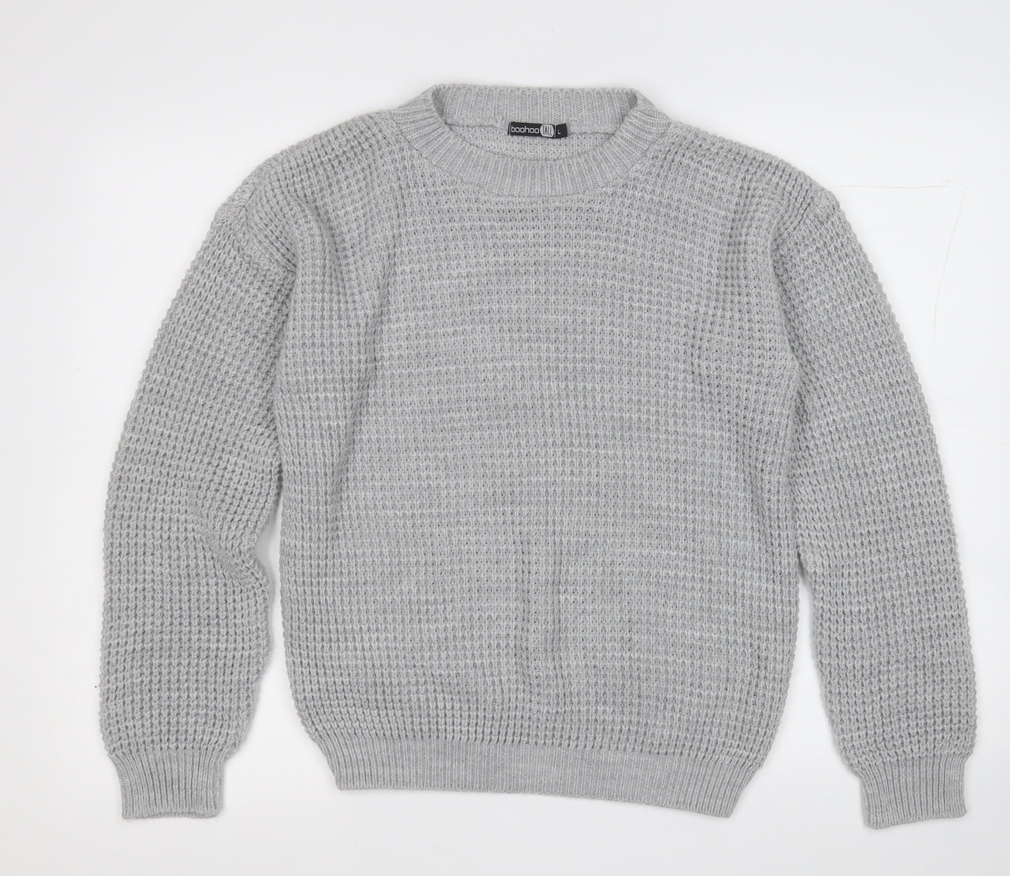 Boohoo Mens Grey Round Neck  Acrylic Pullover Jumper Size L