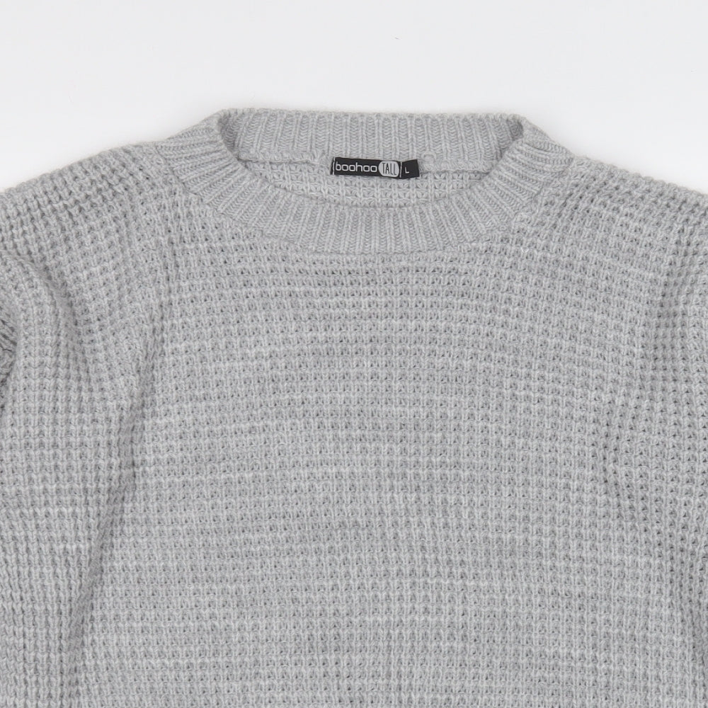 Boohoo Mens Grey Round Neck  Acrylic Pullover Jumper Size L
