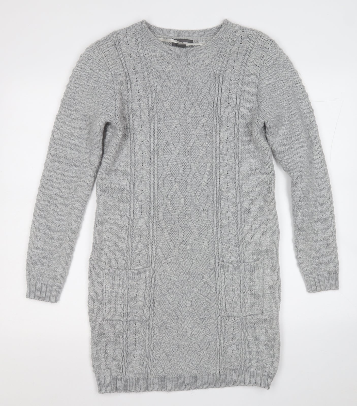 Primark Womens Grey  Acrylic Jacket Dress  Size 6  Round Neck