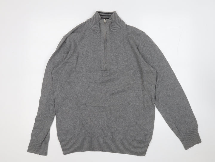 Hampton Mens Grey Mock Neck Cotton Pullover Jumper Size M