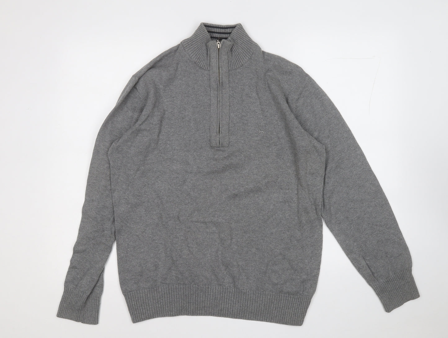 Hampton Mens Grey Mock Neck  Cotton Pullover Jumper Size M